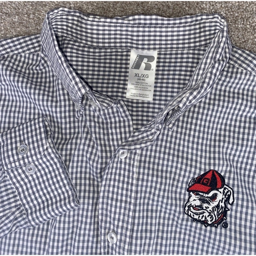 Russell Athletic UGA University Of Georgia Bulldogs Check Plaid Shirt Mens XL